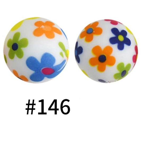 Colorful Flowers Printed Silicone Beads Number 146