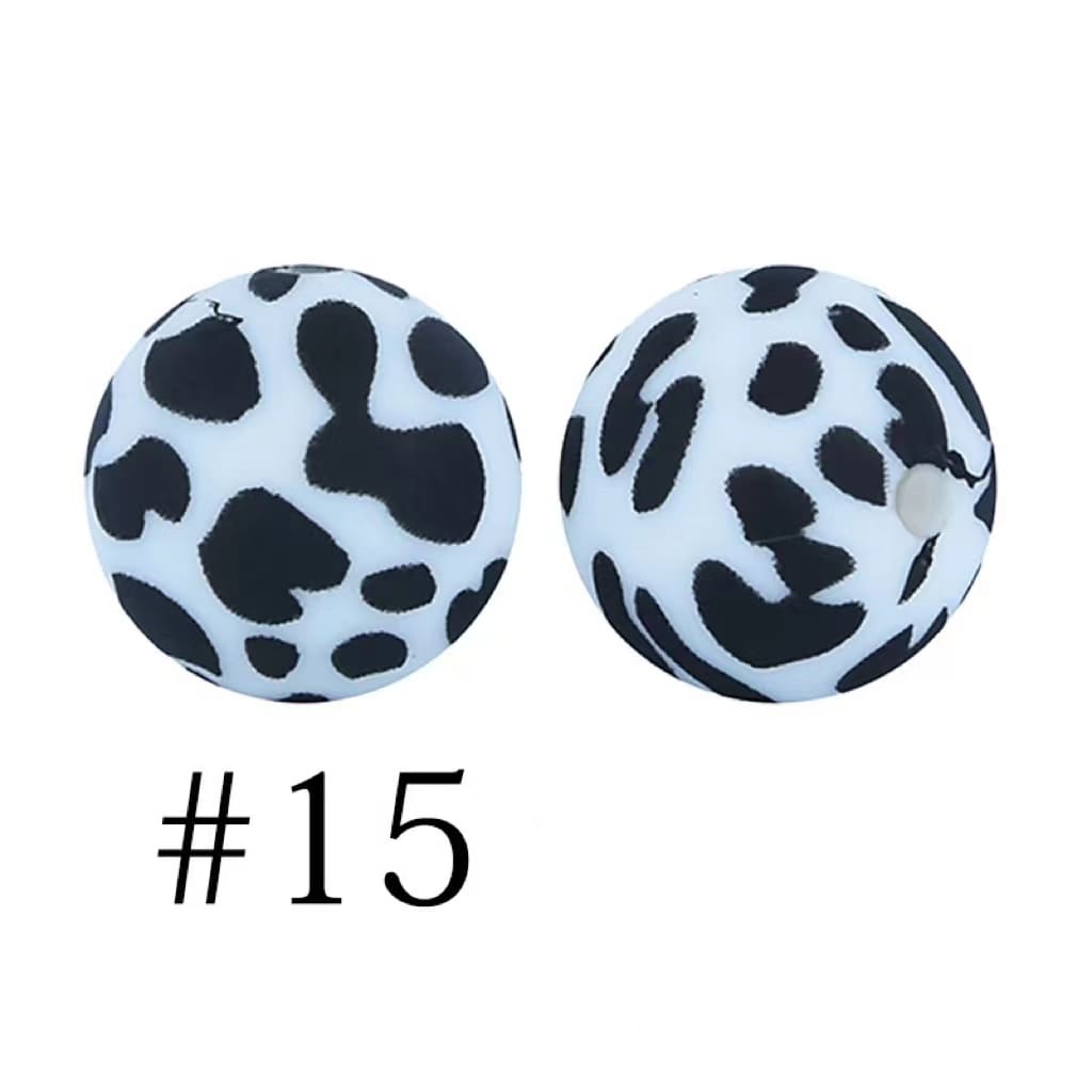 Cow Print Silicone Beads Number 15 Beadable Bliss Cow print silicone beads number 15 beadable bliss