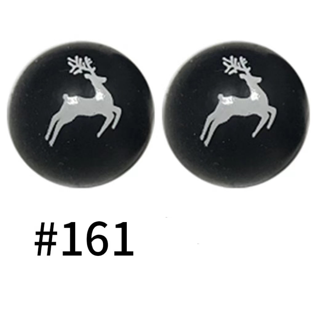 White Reindeers on Black Printed Silicone Beads Number 161