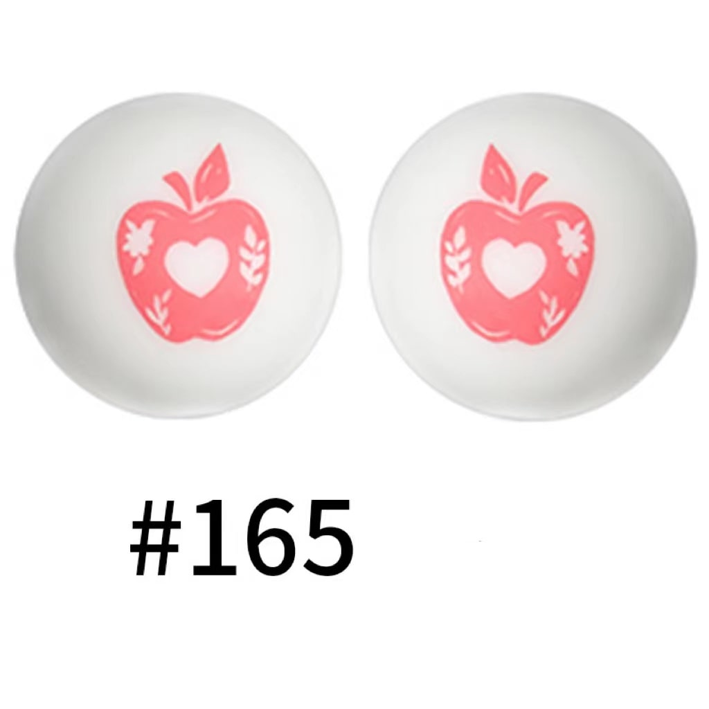 Heart on Red Apple Printed Silicone Beads Number 165