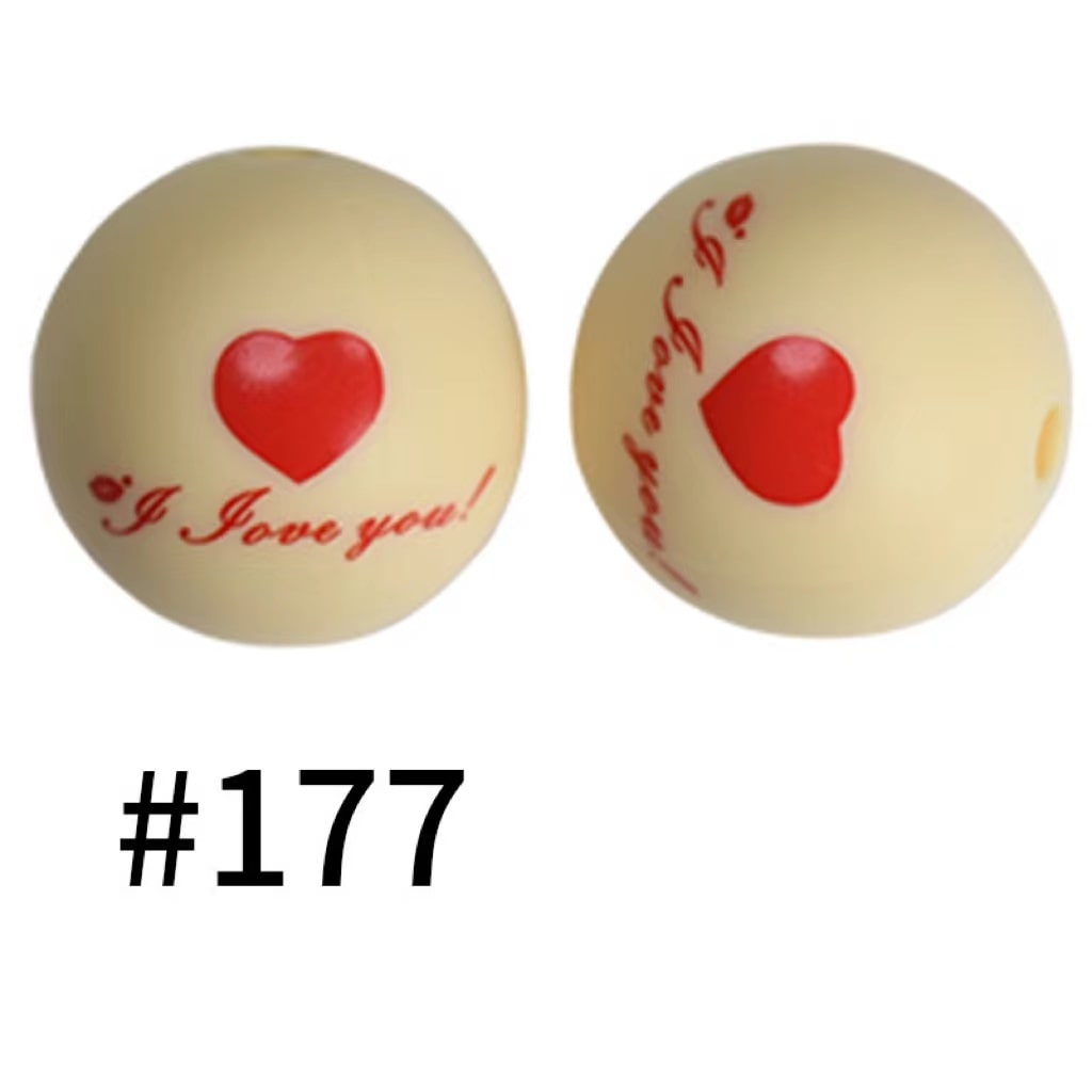 I Love You Heart Printed Silicone Beads Number 177