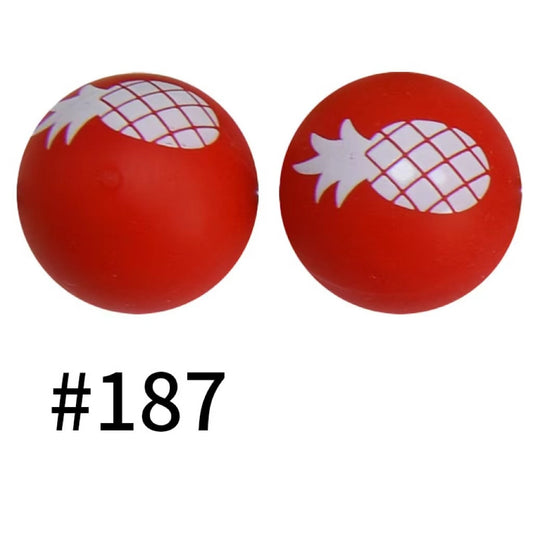 Red Pineapple Printed Silicone Beads Number 187