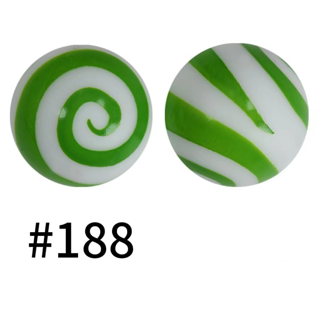 Green Stripes on White Printed Silicone Beads Number 188