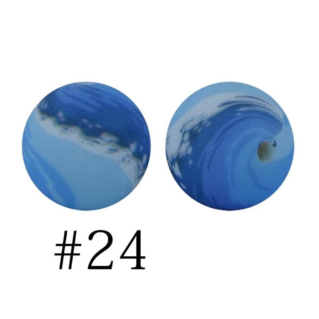 Ocean Blue Waves Printed Silicone Beads Number 24
