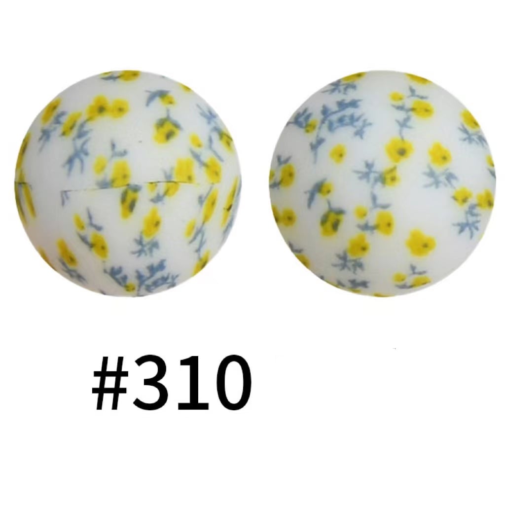 Yellow Sunflowers on White Printed Silicone Beads Number 310