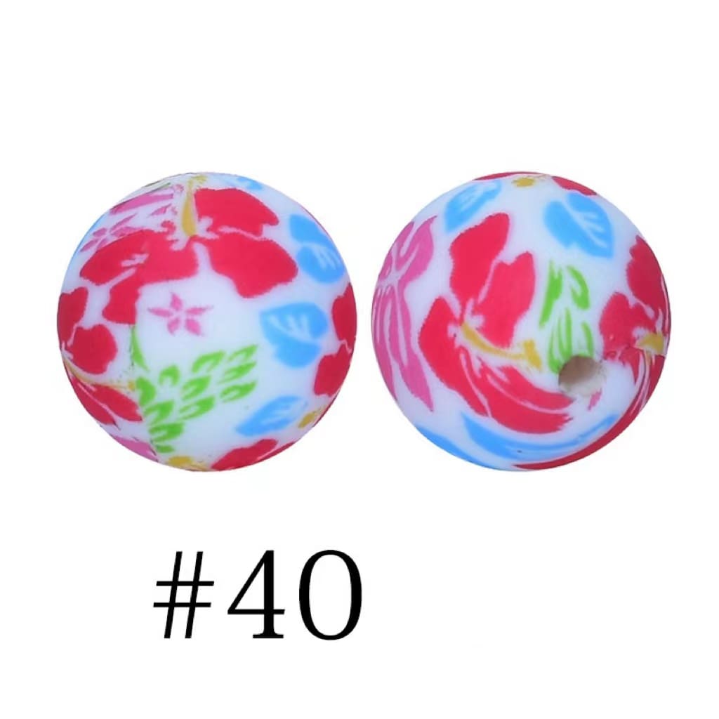 Flowers Printed Silicone Beads Number 40