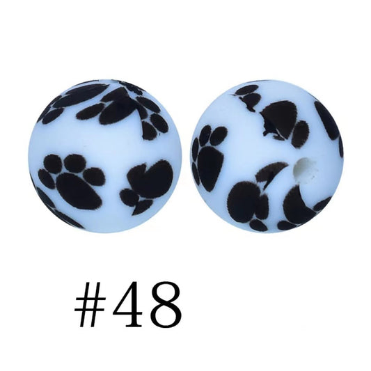 Paw Printed Silicone Beads Number 48