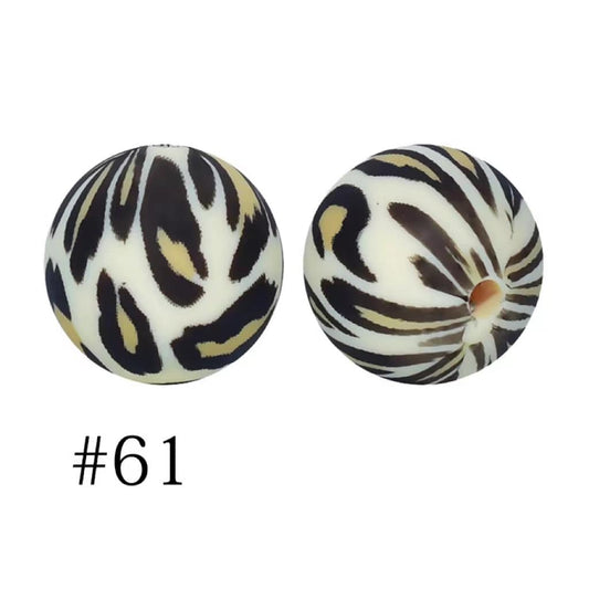 Cheetah Silicone Beads, Cheetah Skin Pattern Printed Silicone Beads, Size 15mm