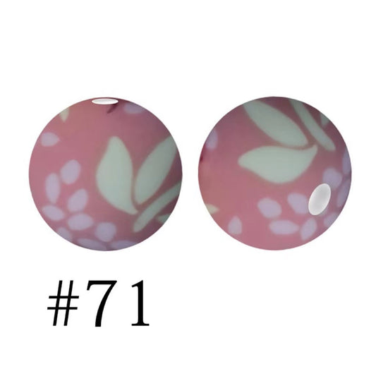 Pink Dots Printed Silicone Beads Number 71