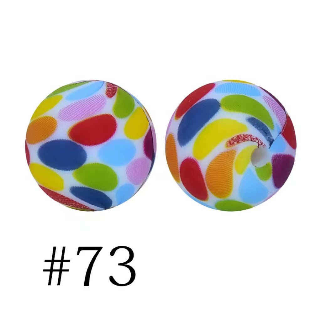 Colorful Rainbow Dots Printed Silicone Beads Number 73