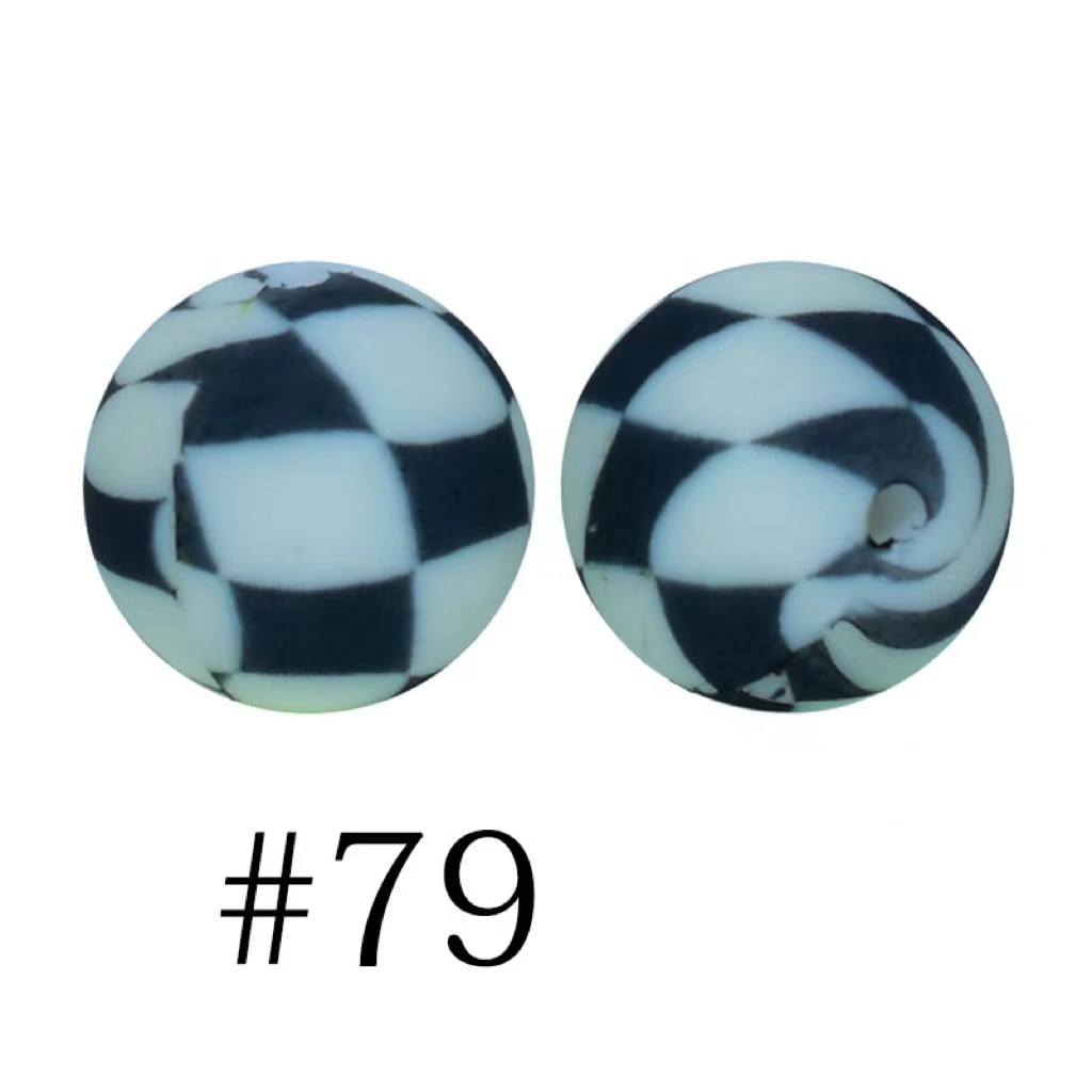 Black and White Squares Printed Silicone Beads, 15MM, Number 79