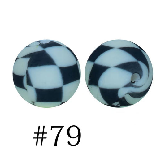 Black and White Squares Printed Silicone Beads, 15MM, Number 79
